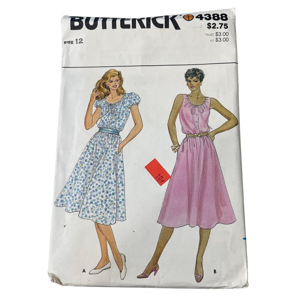 Butterick 4388 Dress Sewing Pattern Size 12 Retro DIY Dressmaking Vintage CUT